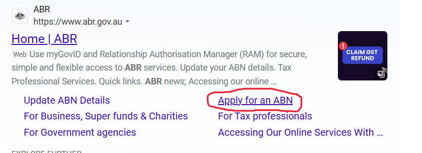 Tìm kiếm trang đăng ký ABN
